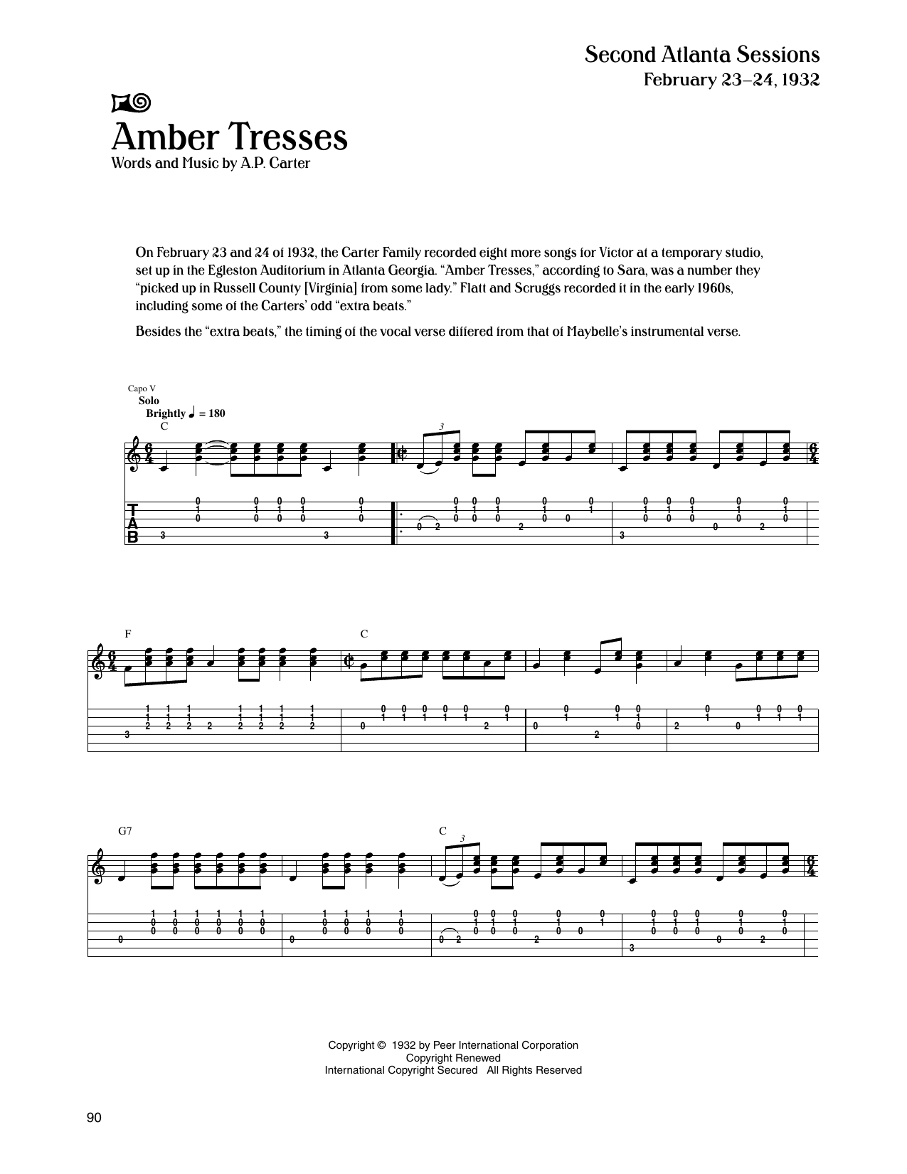 The Carter Family Amber Tresses Sheet Music Notes & Chords for Guitar Tab - Download or Print PDF