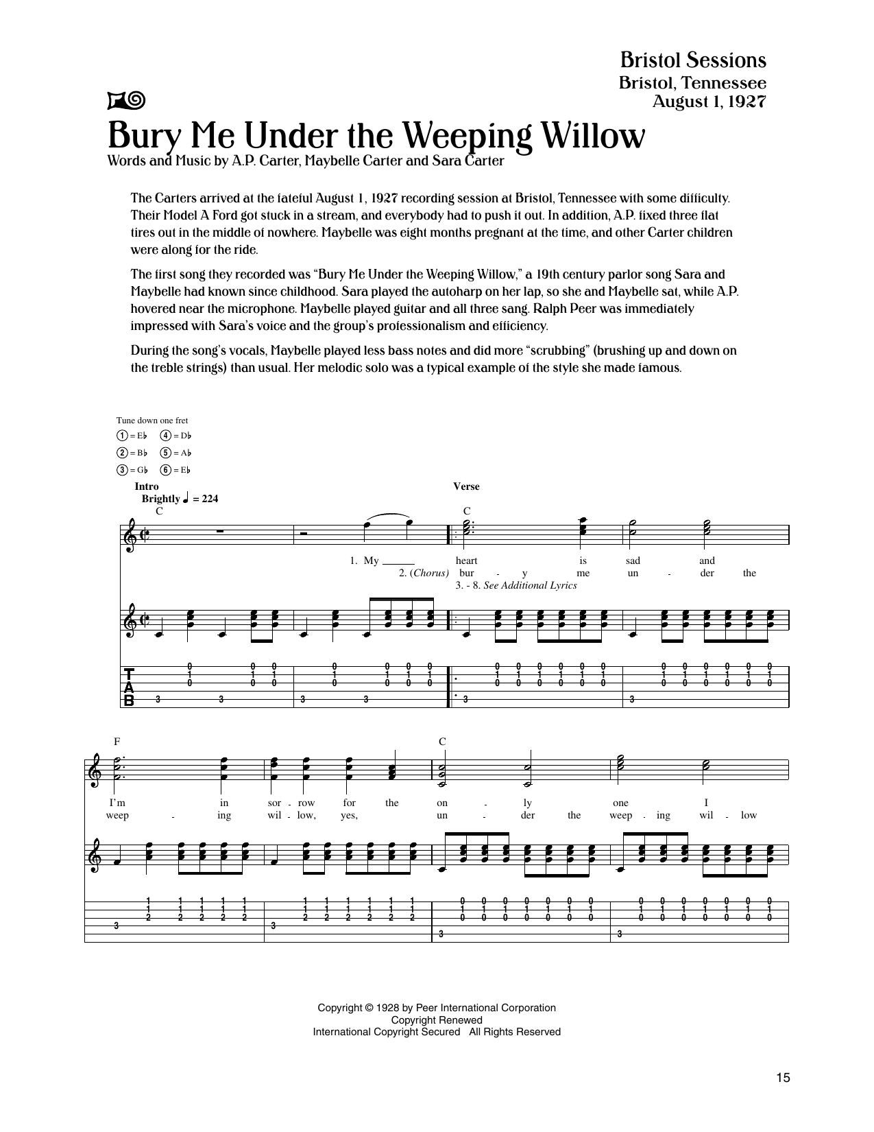 The Carter Family Bury Me Under The Weeping Willow Sheet Music Notes & Chords for Guitar Tab - Download or Print PDF