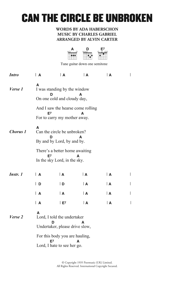 The Carter Family Can The Circle Be Unbroken (By and By) Sheet Music Notes & Chords for Lyrics & Chords - Download or Print PDF