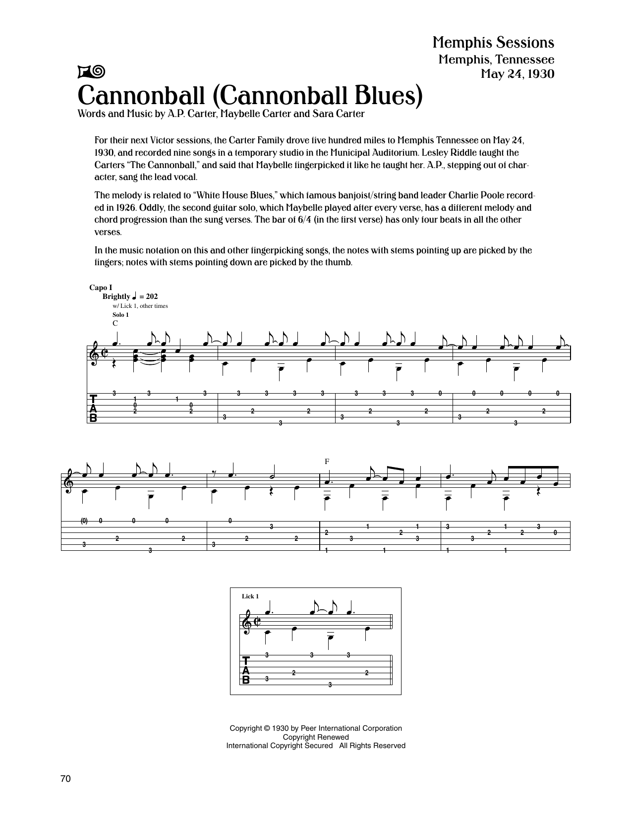 The Carter Family Cannonball (Cannonball Blues) Sheet Music Notes & Chords for Guitar Tab - Download or Print PDF