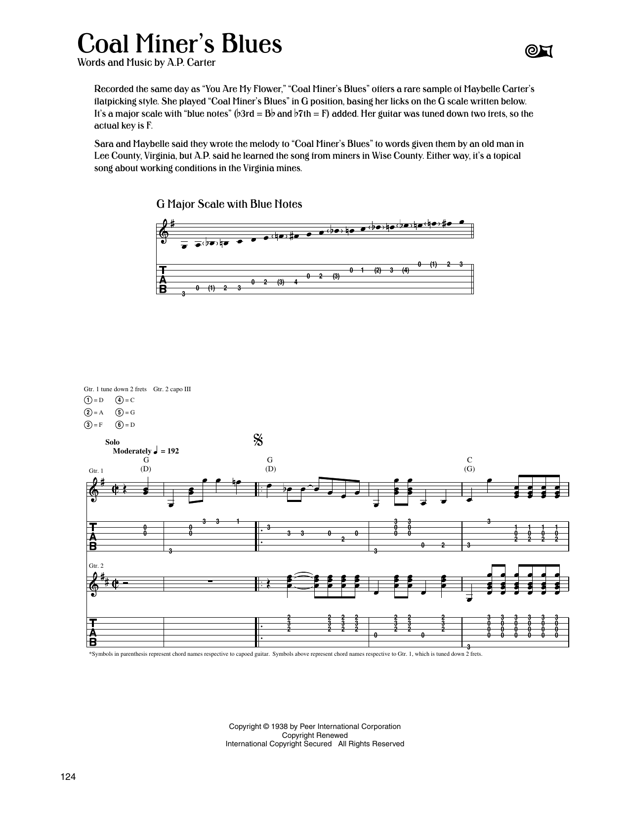 The Carter Family Coal Miner's Blues Sheet Music Notes & Chords for Guitar Tab - Download or Print PDF