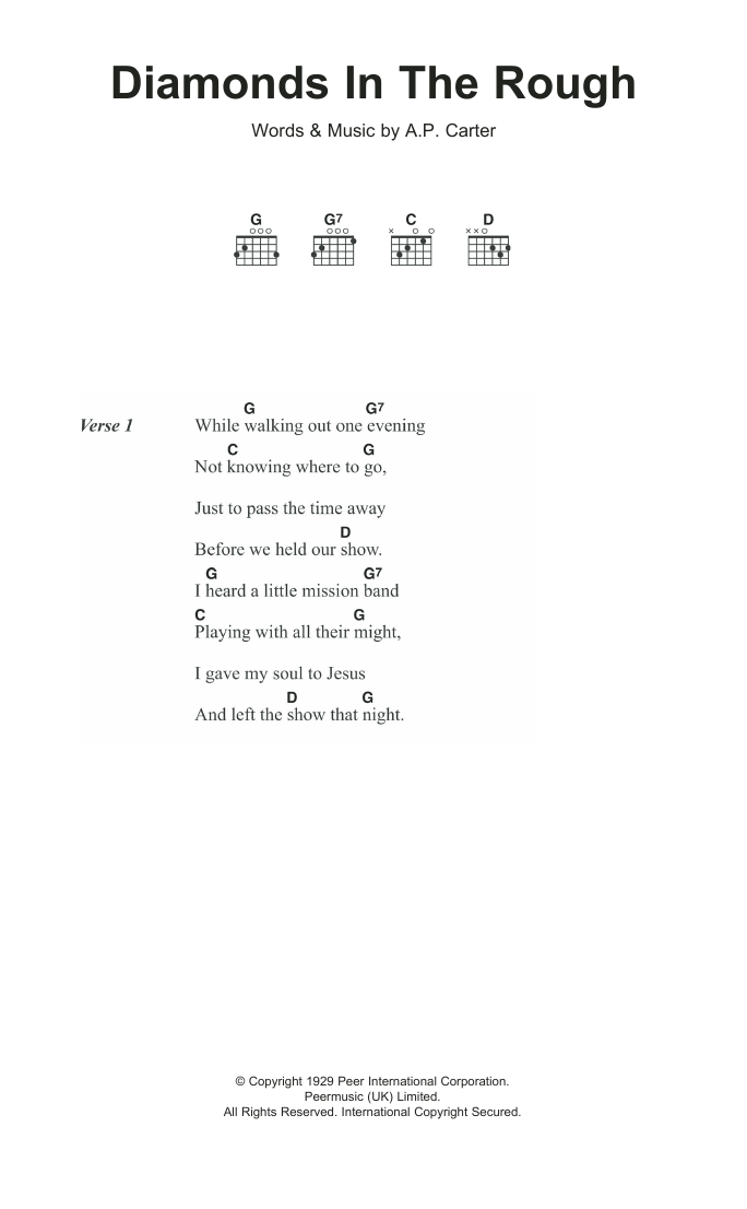 The Carter Family Diamonds In The Rough Sheet Music Notes & Chords for Lyrics & Chords - Download or Print PDF