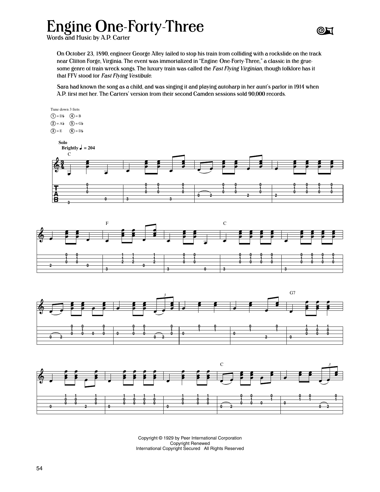 The Carter Family Engine One-Forty-Three Sheet Music Notes & Chords for Guitar Tab - Download or Print PDF