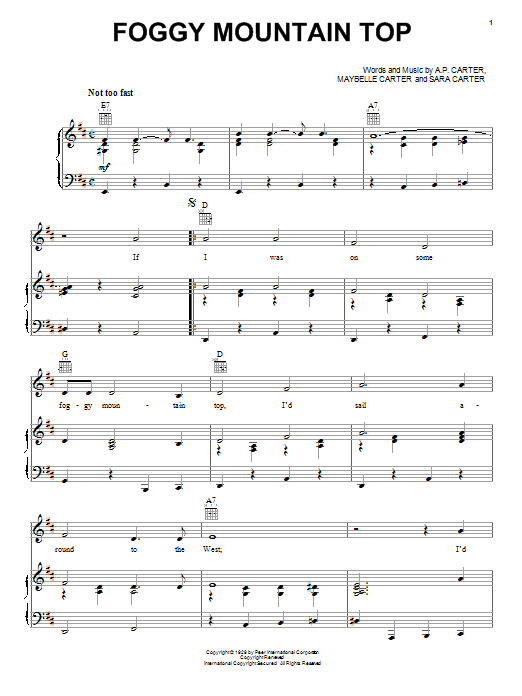 The Carter Family Foggy Mountain Top Sheet Music Notes & Chords for Melody Line, Lyrics & Chords - Download or Print PDF