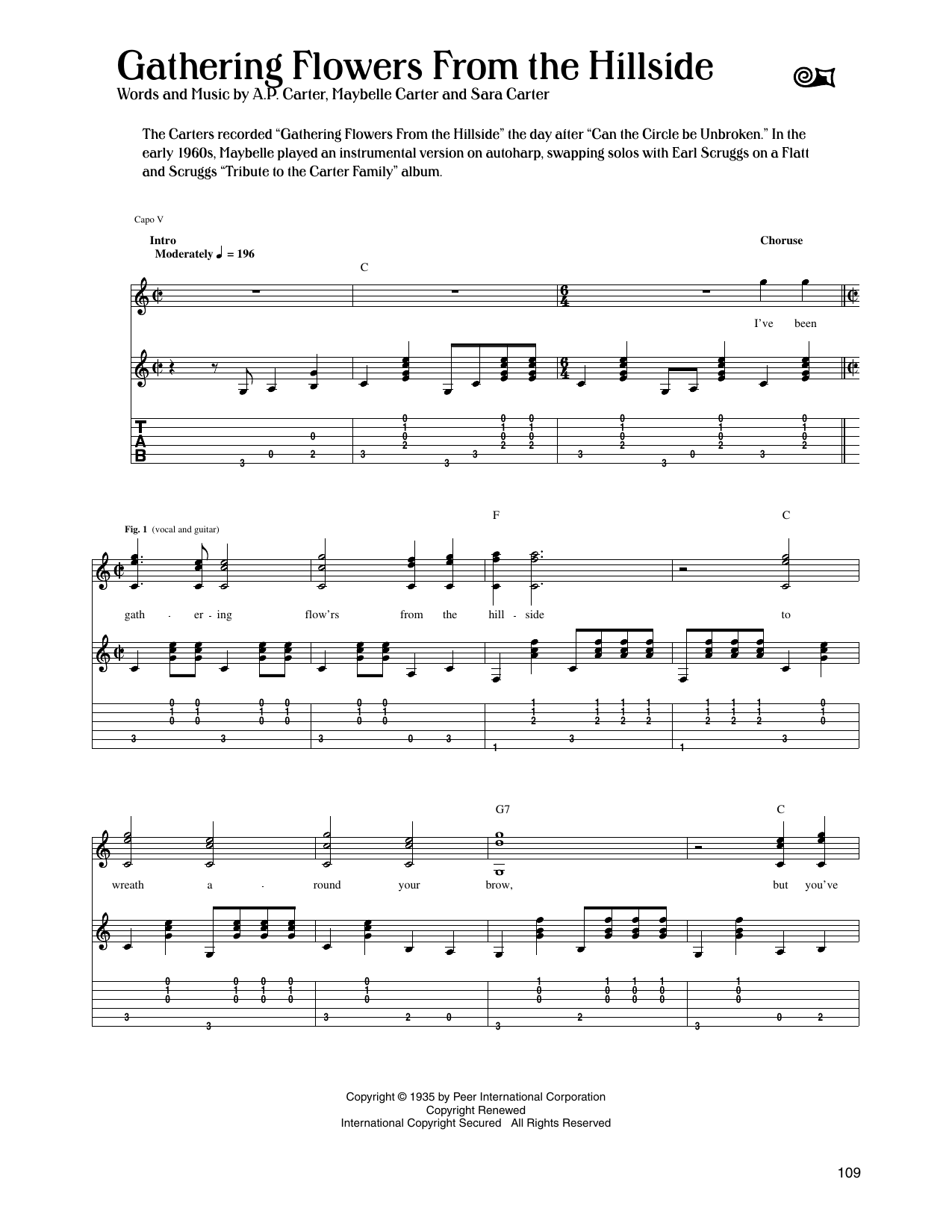 The Carter Family Gathering Flowers From The Hillside Sheet Music Notes & Chords for Guitar Tab - Download or Print PDF