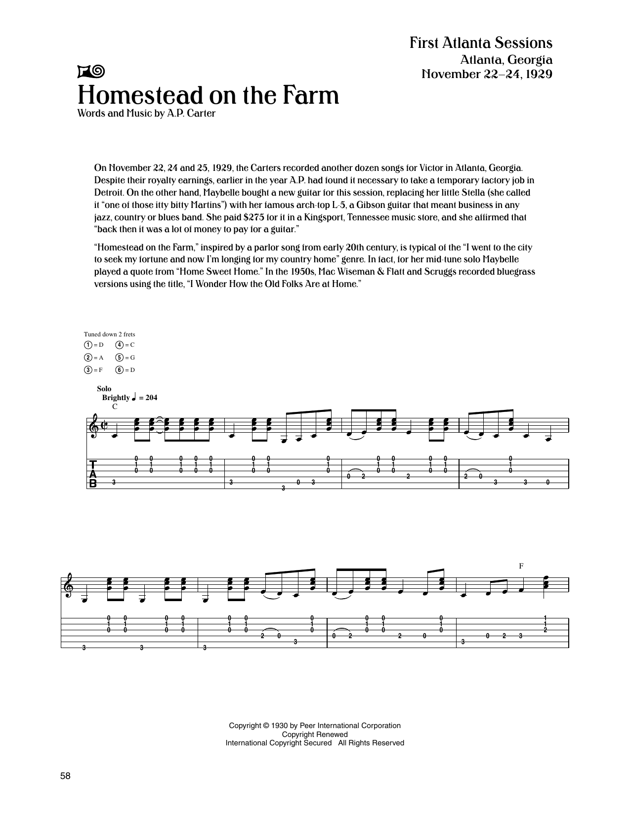 The Carter Family Homestead On The Farm Sheet Music Notes & Chords for Guitar Tab - Download or Print PDF