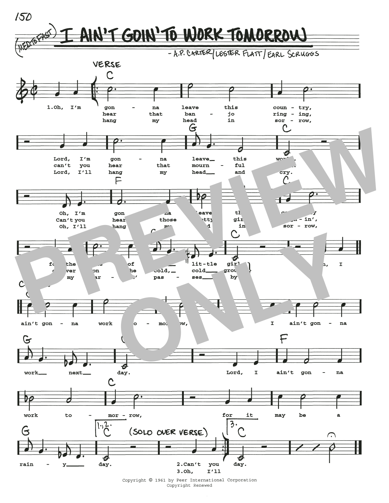 The Carter Family I Ain't Goin' To Work Tomorrow Sheet Music Notes & Chords for Real Book – Melody, Lyrics & Chords - Download or Print PDF