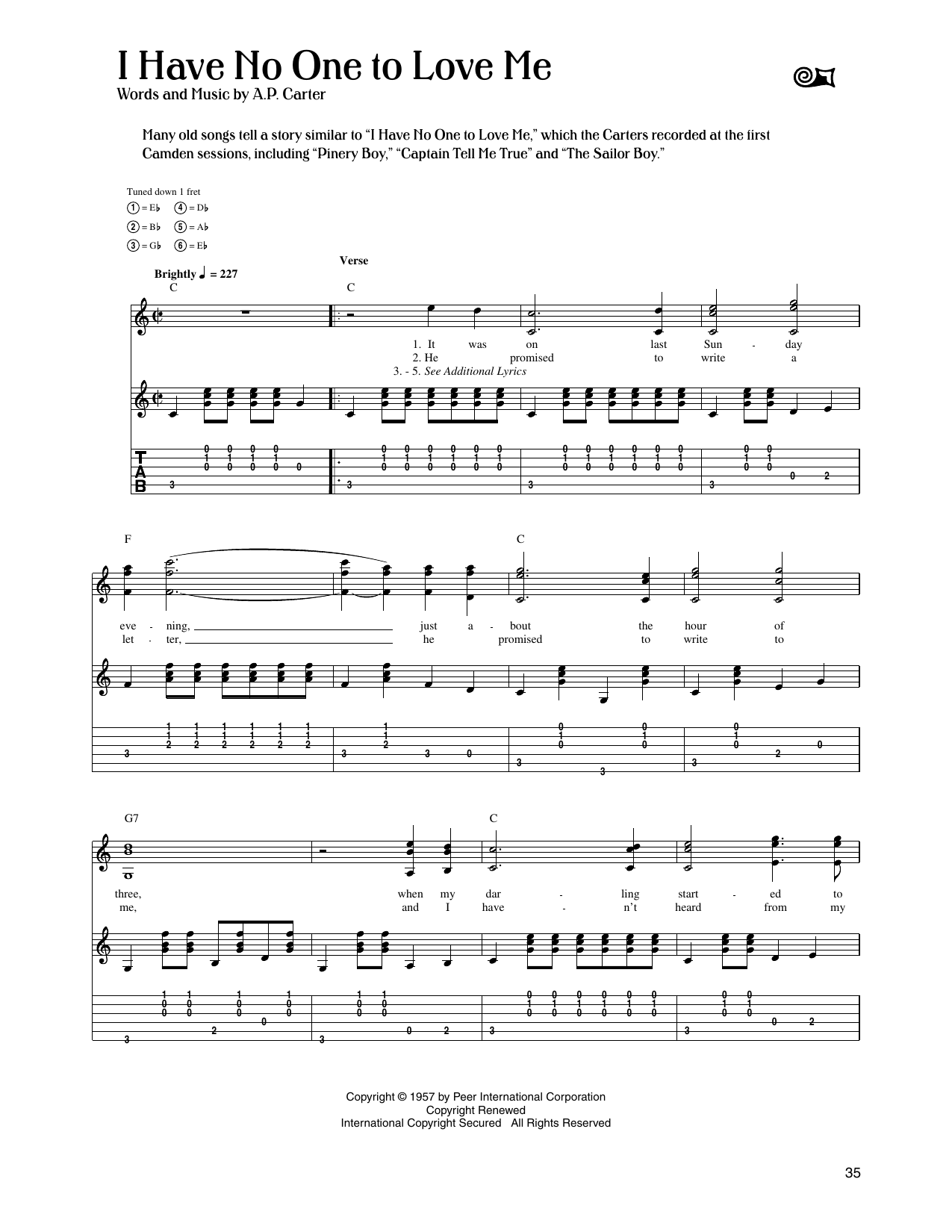 The Carter Family I Have No One To Love Me Sheet Music Notes & Chords for Guitar Tab - Download or Print PDF