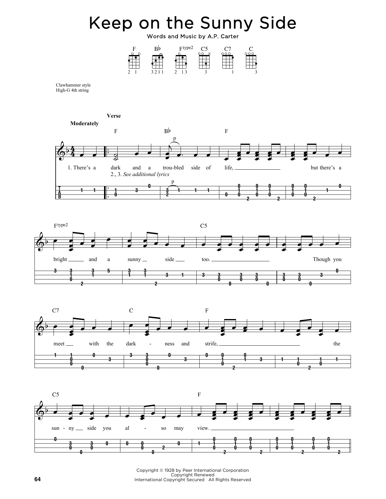 The Carter Family Keep On The Sunny Side (arr. Jim Schustedt) Sheet Music Notes & Chords for Ukulele - Download or Print PDF