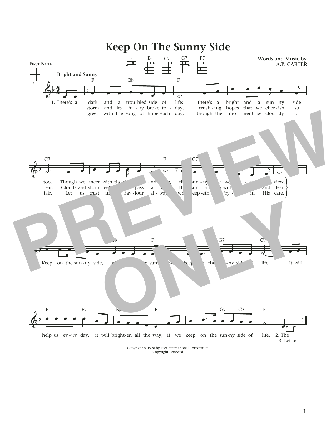 The Carter Family Keep On The Sunny Side (from The Daily Ukulele) (arr. Liz and Jim Beloff) Sheet Music Notes & Chords for Ukulele - Download or Print PDF