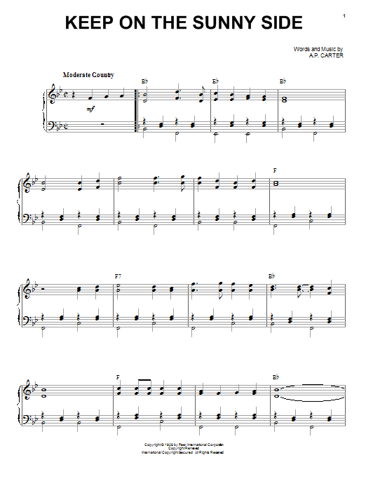 The Carter Family Keep On The Sunny Side sheet music notes and chords. Download Printable PDF.