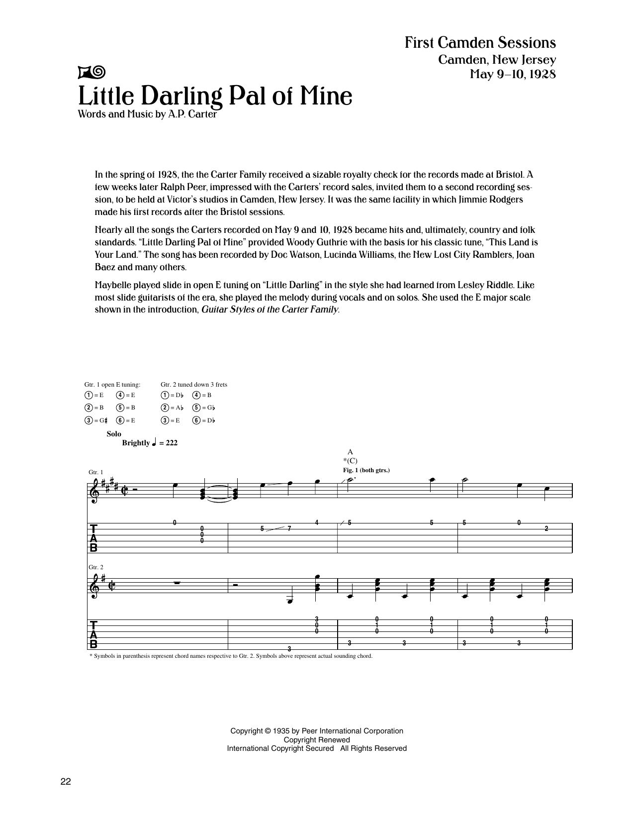 The Carter Family Little Darling Pal Of Mine Sheet Music Notes & Chords for Guitar Tab - Download or Print PDF