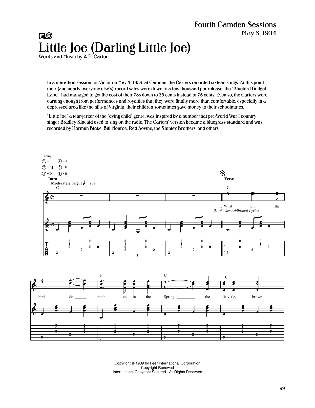 The Carter Family Little Joe (Darling Little Joe) Sheet Music Notes & Chords for Guitar Tab - Download or Print PDF