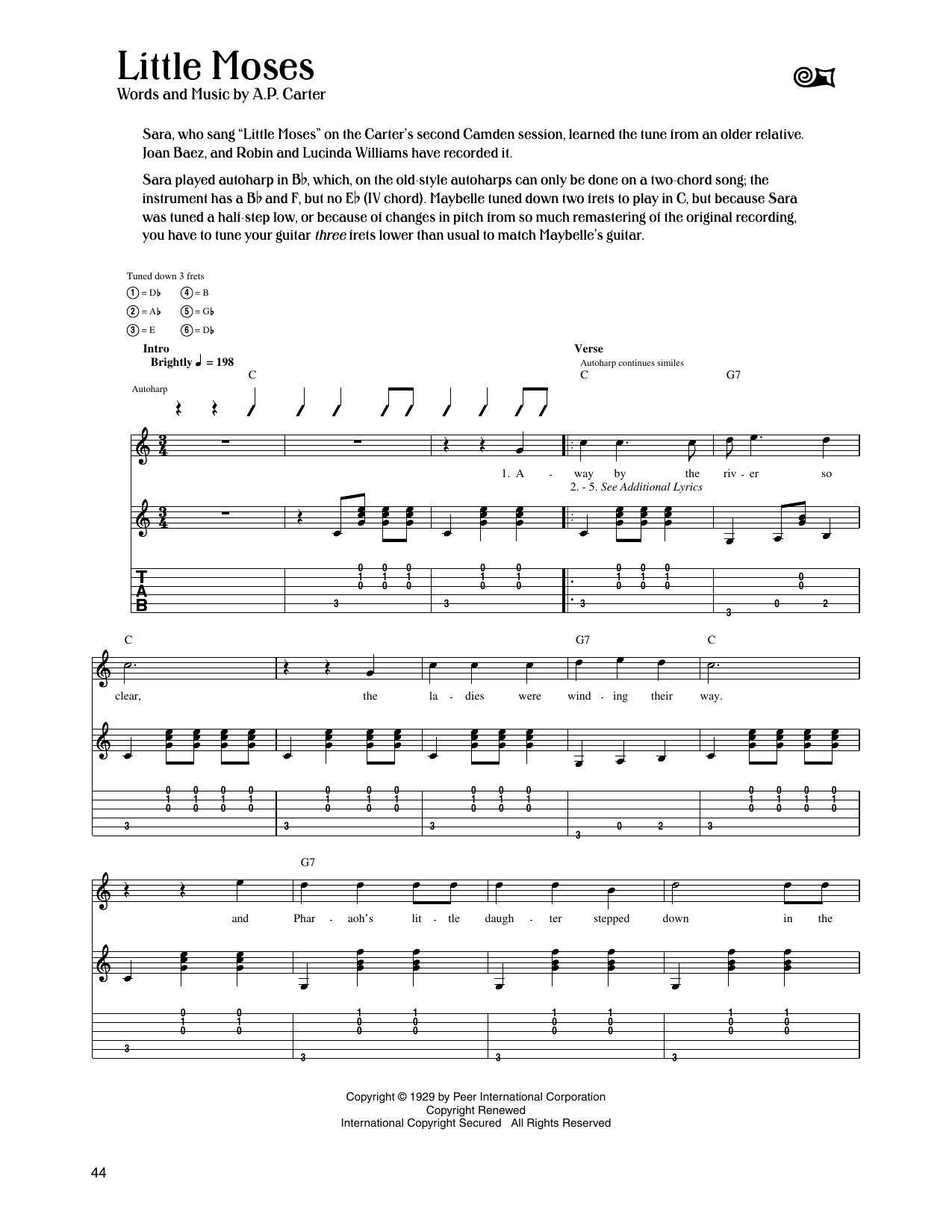 The Carter Family Little Moses Sheet Music Notes & Chords for Guitar Tab - Download or Print PDF
