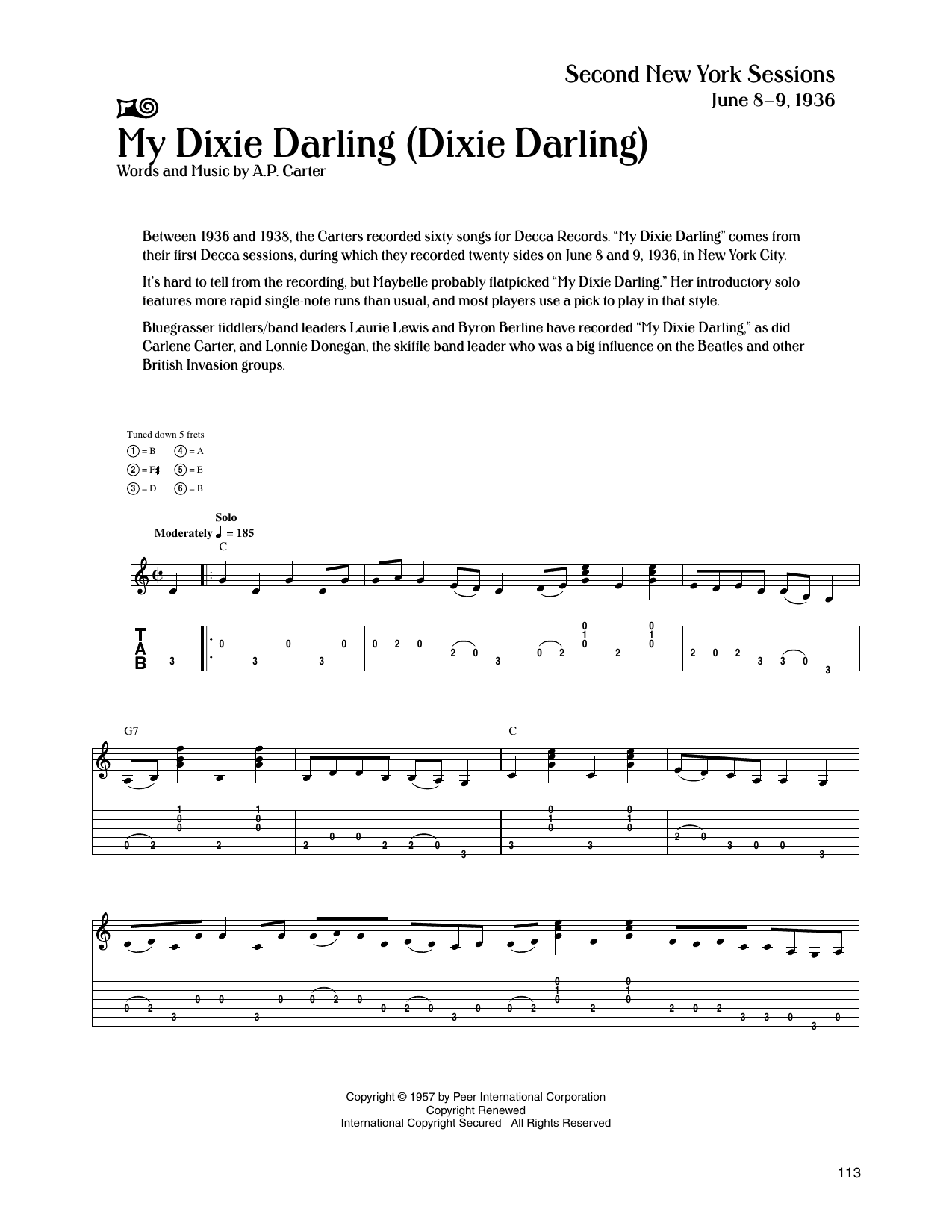 The Carter Family My Dixie Darling (Dixie Darling) Sheet Music Notes & Chords for Guitar Tab - Download or Print PDF