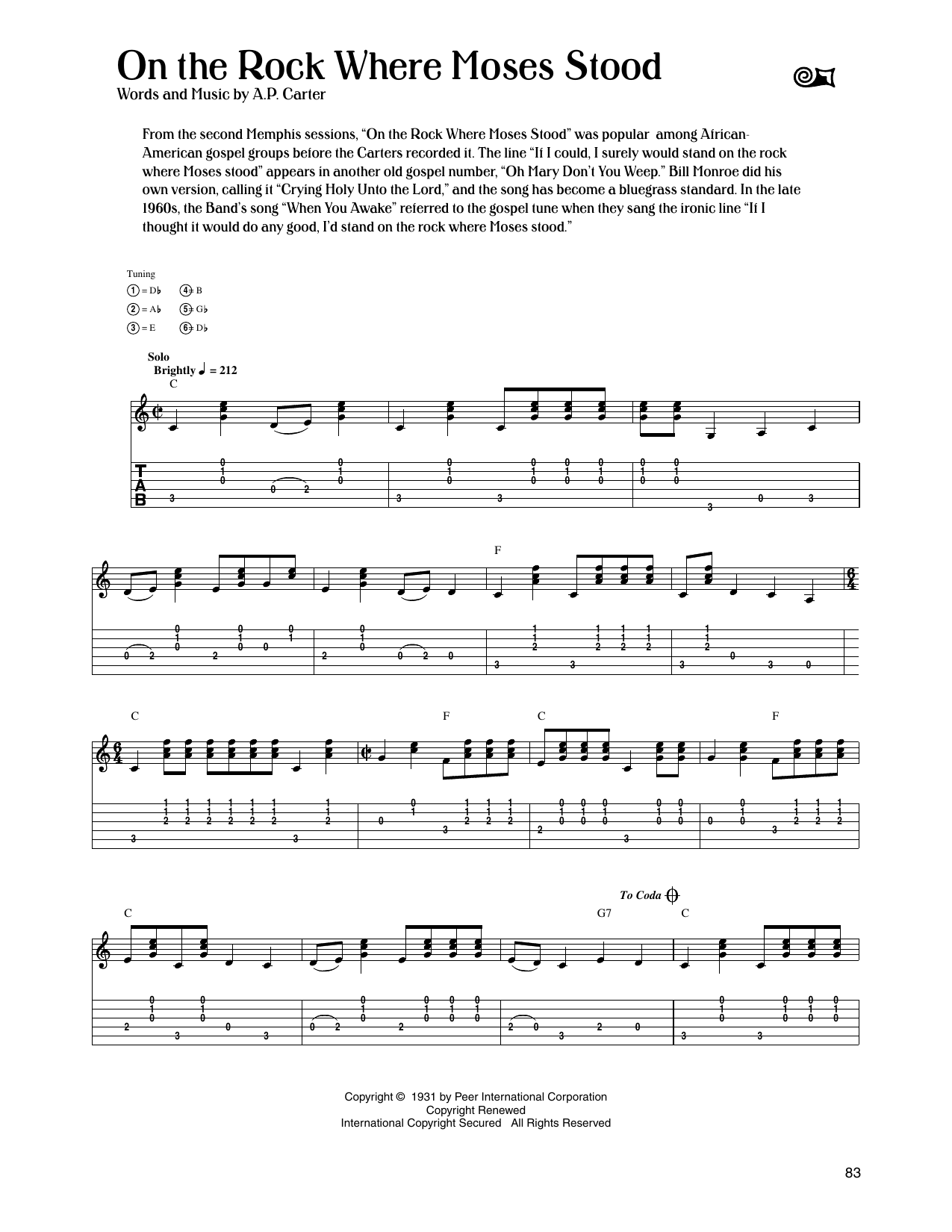 The Carter Family On The Rock Where Moses Stood Sheet Music Notes & Chords for Guitar Tab - Download or Print PDF