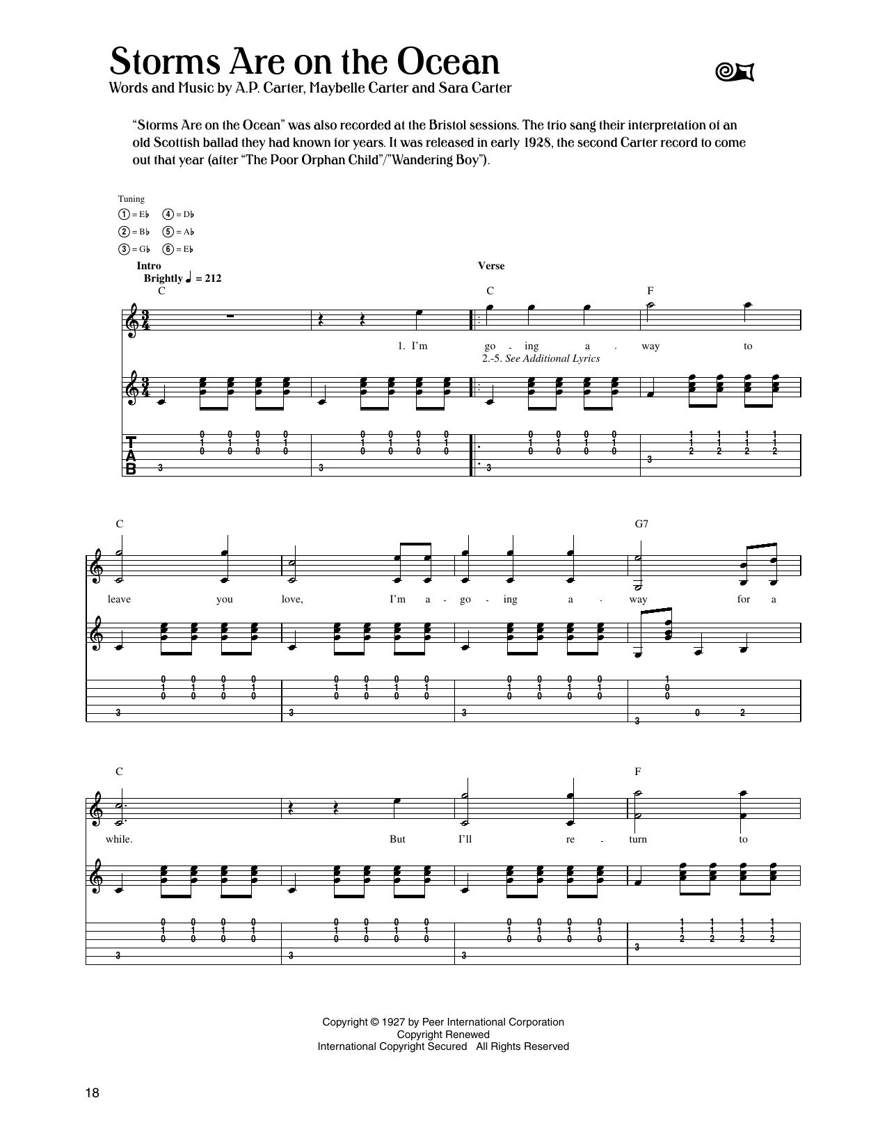 The Carter Family Storms Are On The Ocean Sheet Music Notes & Chords for Guitar Tab - Download or Print PDF