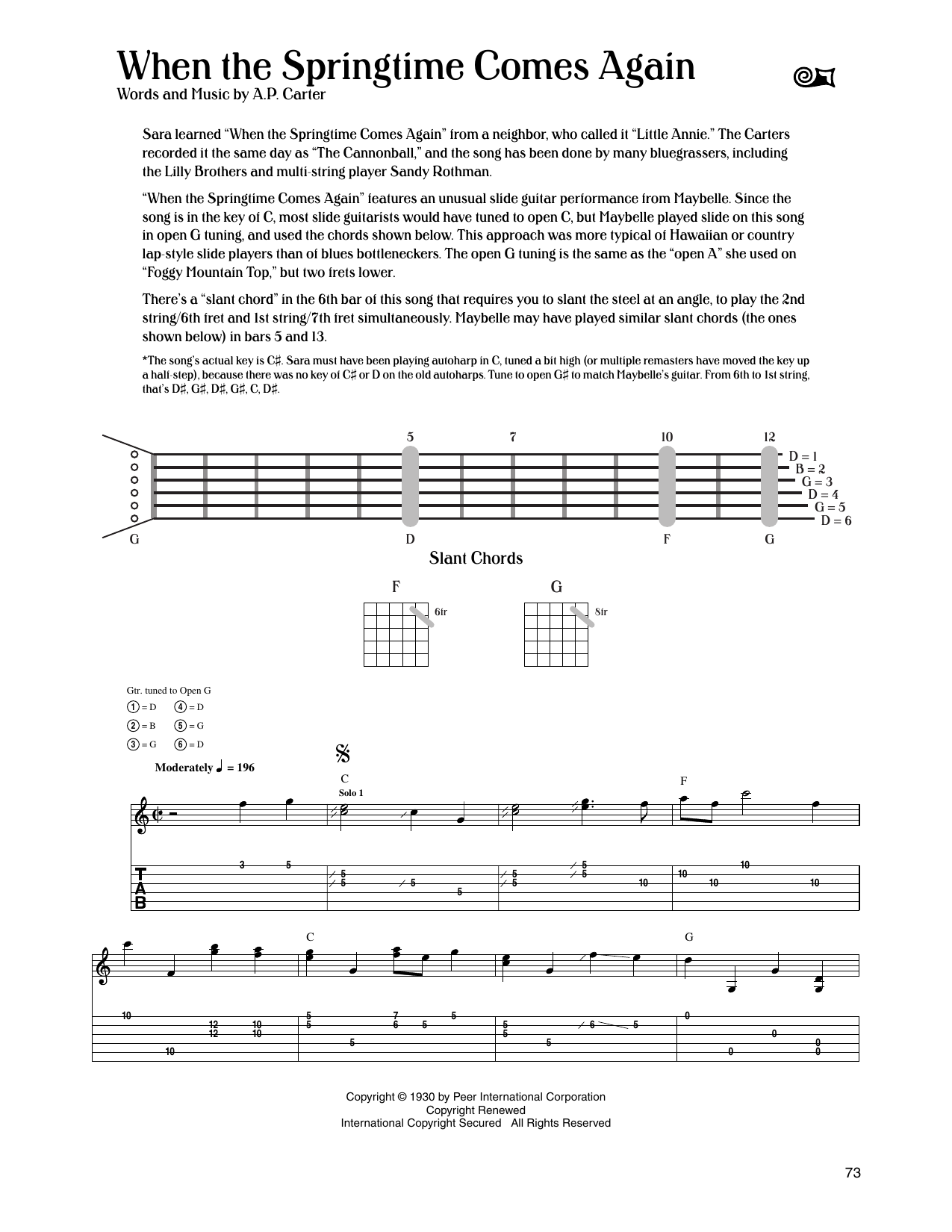The Carter Family When The Springtime Comes Again Sheet Music Notes & Chords for Guitar Tab - Download or Print PDF