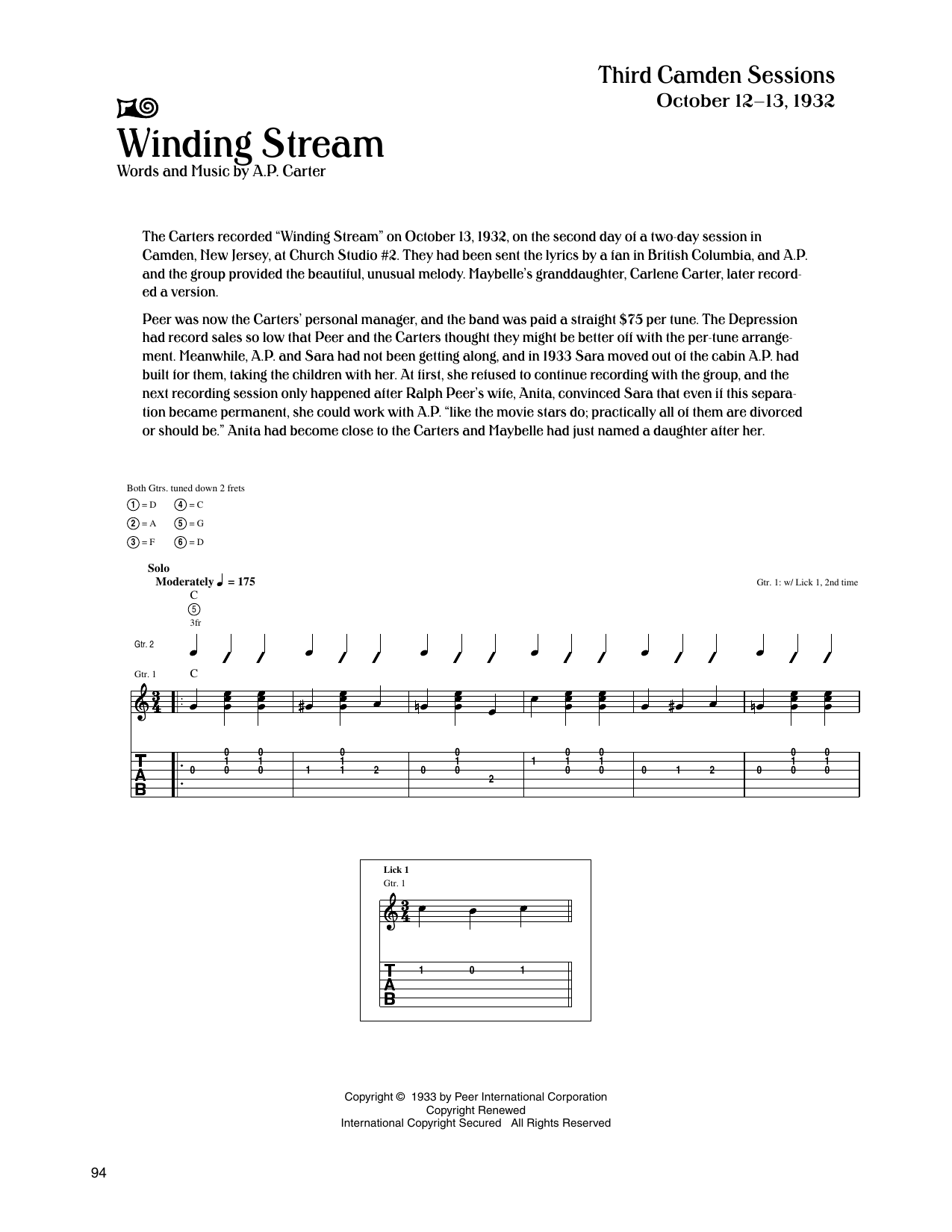 The Carter Family Winding Stream Sheet Music Notes & Chords for Guitar Tab - Download or Print PDF
