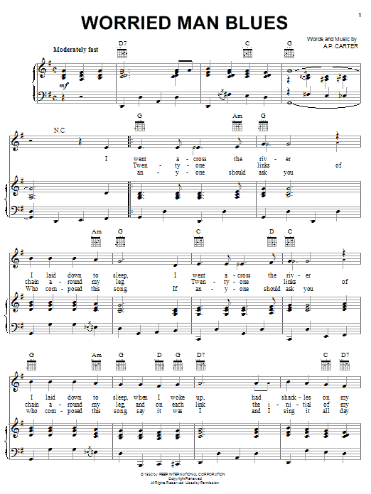 The Carter Family Worried Man Blues Sheet Music Notes & Chords for Piano, Vocal & Guitar (Right-Hand Melody) - Download or Print PDF The Carter Family Worried Man Blues Sheet Music Notes & Chords for Piano, Vocal & Guitar (Right-Hand Melody) - Download or Print PDF