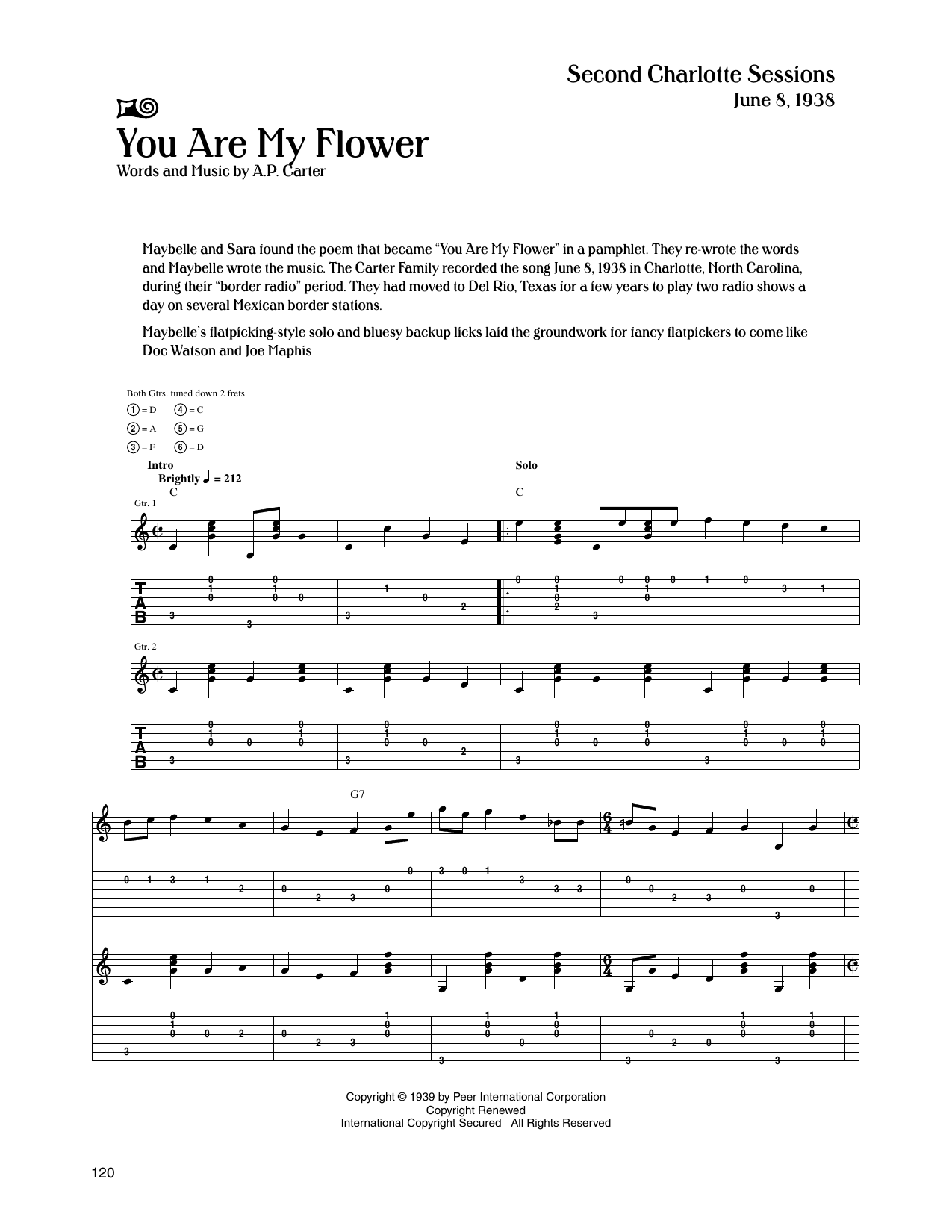 The Carter Family You Are My Flower Sheet Music Notes & Chords for Guitar Tab - Download or Print PDF