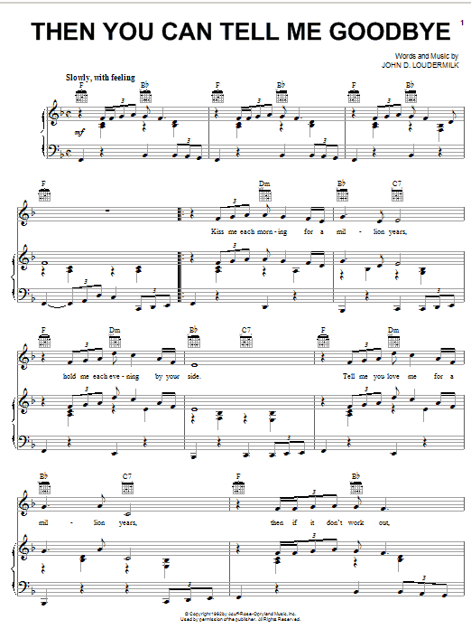 The Casinos Then You Can Tell Me Goodbye Sheet Music Notes & Chords for Piano, Vocal & Guitar (Right-Hand Melody) - Download or Print PDF