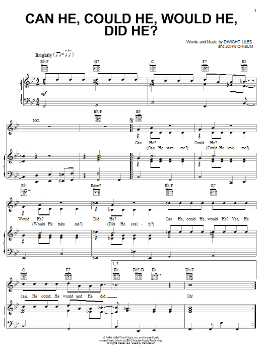 The Cathedrals Can He, Could He, Would He, Did He? Sheet Music Notes & Chords for Piano, Vocal & Guitar (Right-Hand Melody) - Download or Print PDF