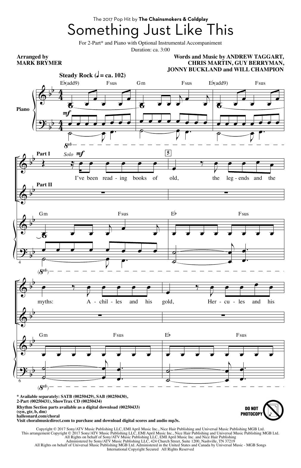 The Chainsmokers & Coldplay Something Just Like This (arr. Mark Brymer) Sheet Music Notes & Chords for SATB - Download or Print PDF