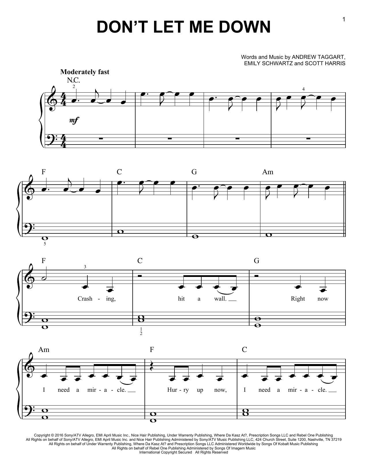 The Chainsmokers Don't Let Me Down (feat. Daya) Sheet Music Notes & Chords for Easy Piano - Download or Print PDF