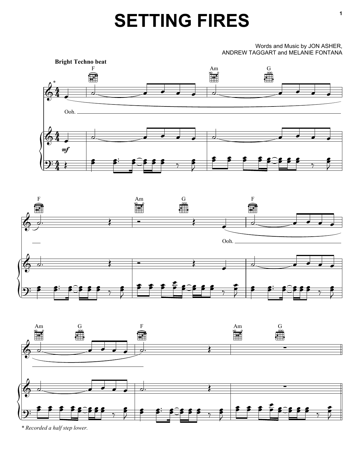 The Chainsmokers Setting Fires Sheet Music Notes & Chords for Piano, Vocal & Guitar (Right-Hand Melody) - Download or Print PDF
