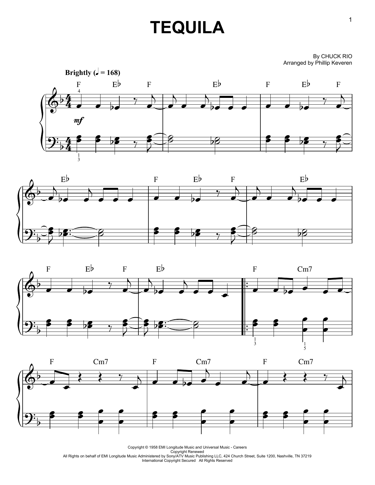 Phillip Keveren Tequila Sheet Music Notes & Chords for Easy Piano - Download or Print PDF