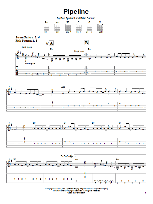 The Chantays Pipeline Sheet Music Notes & Chords for Guitar Tab Play-Along - Download or Print PDF