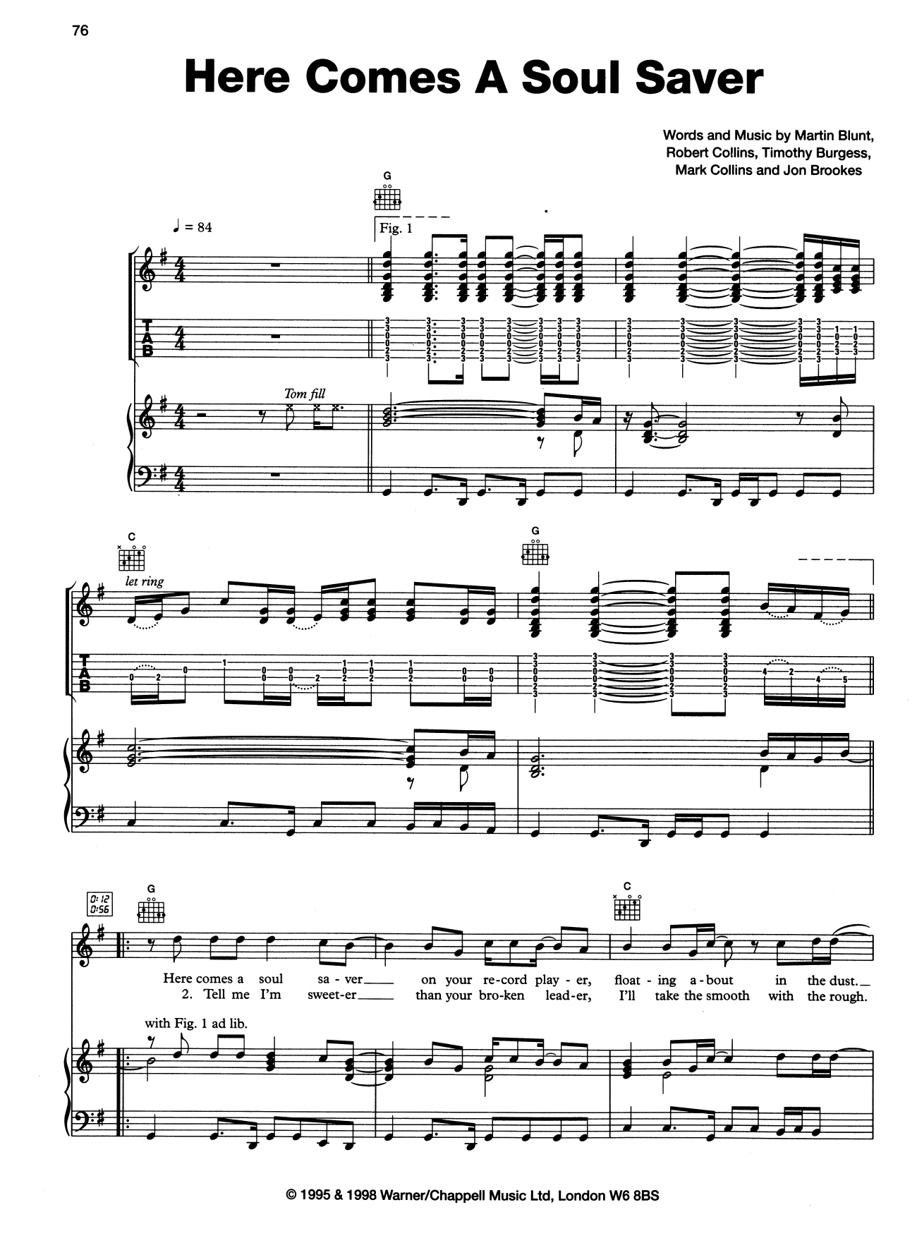 The Charlatans Here Comes A Soul Saver Sheet Music Notes & Chords for Piano, Vocal & Guitar (Right-Hand Melody) - Download or Print PDF