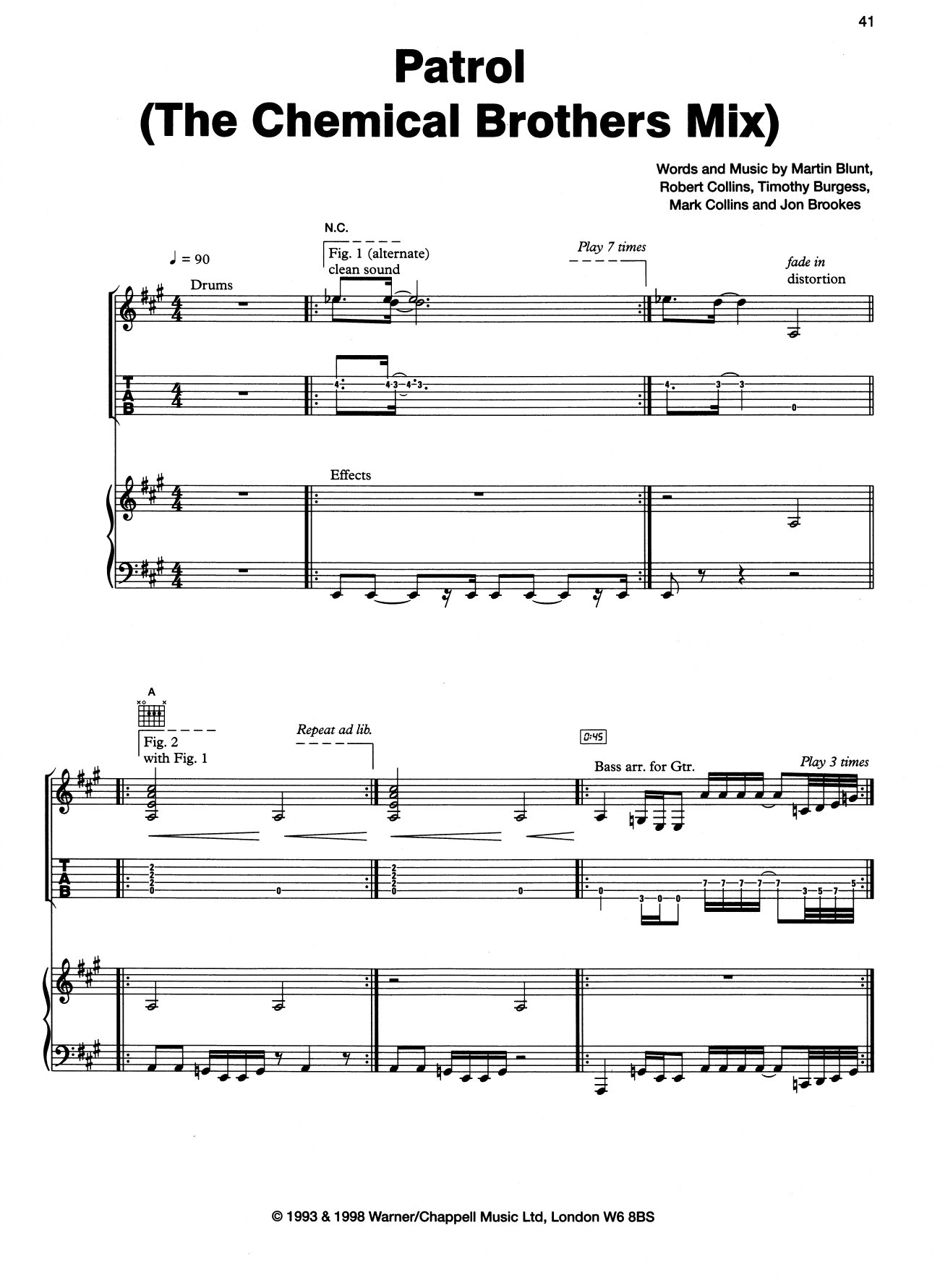 The Charlatans Patrol (The Dust Brothers Mix) Sheet Music Notes & Chords for Piano, Vocal & Guitar (Right-Hand Melody) - Download or Print PDF