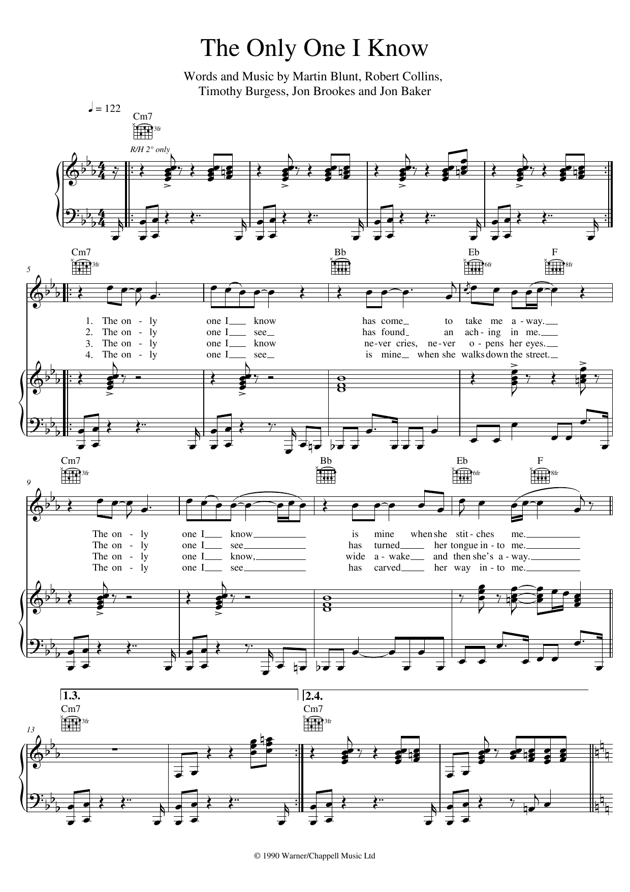 The Charlatans The Only One I Know Sheet Music Notes & Chords for Piano, Vocal & Guitar (Right-Hand Melody) - Download or Print PDF