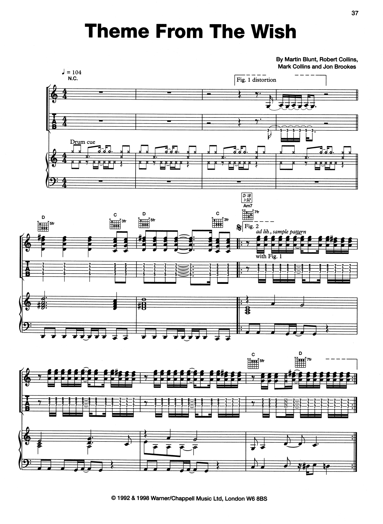 The Charlatans Theme From The Wish Sheet Music Notes & Chords for Piano, Vocal & Guitar (Right-Hand Melody) - Download or Print PDF