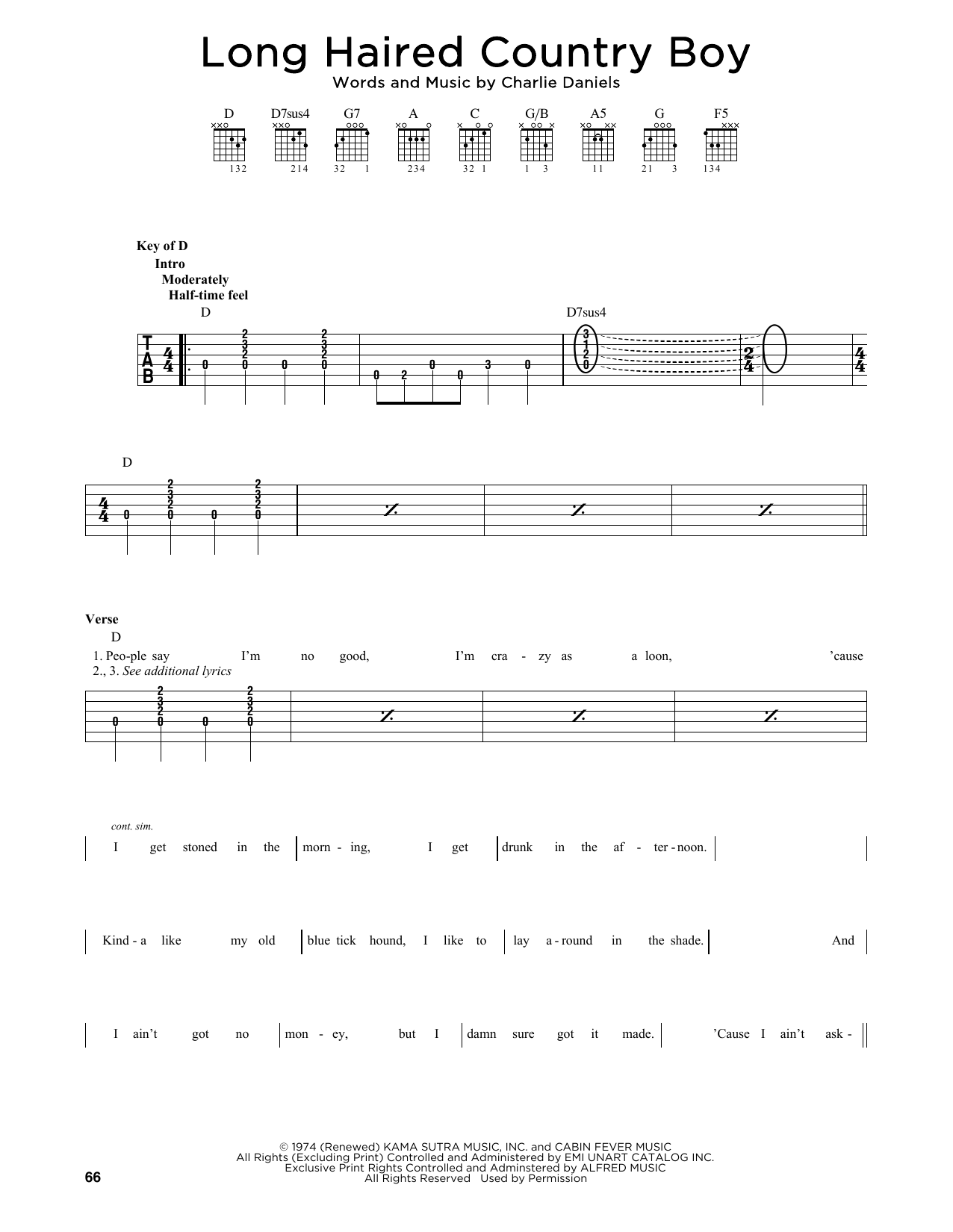The Charlie Daniels Band Long Haired Country Boy Sheet Music Notes & Chords for Solo Guitar - Download or Print PDF