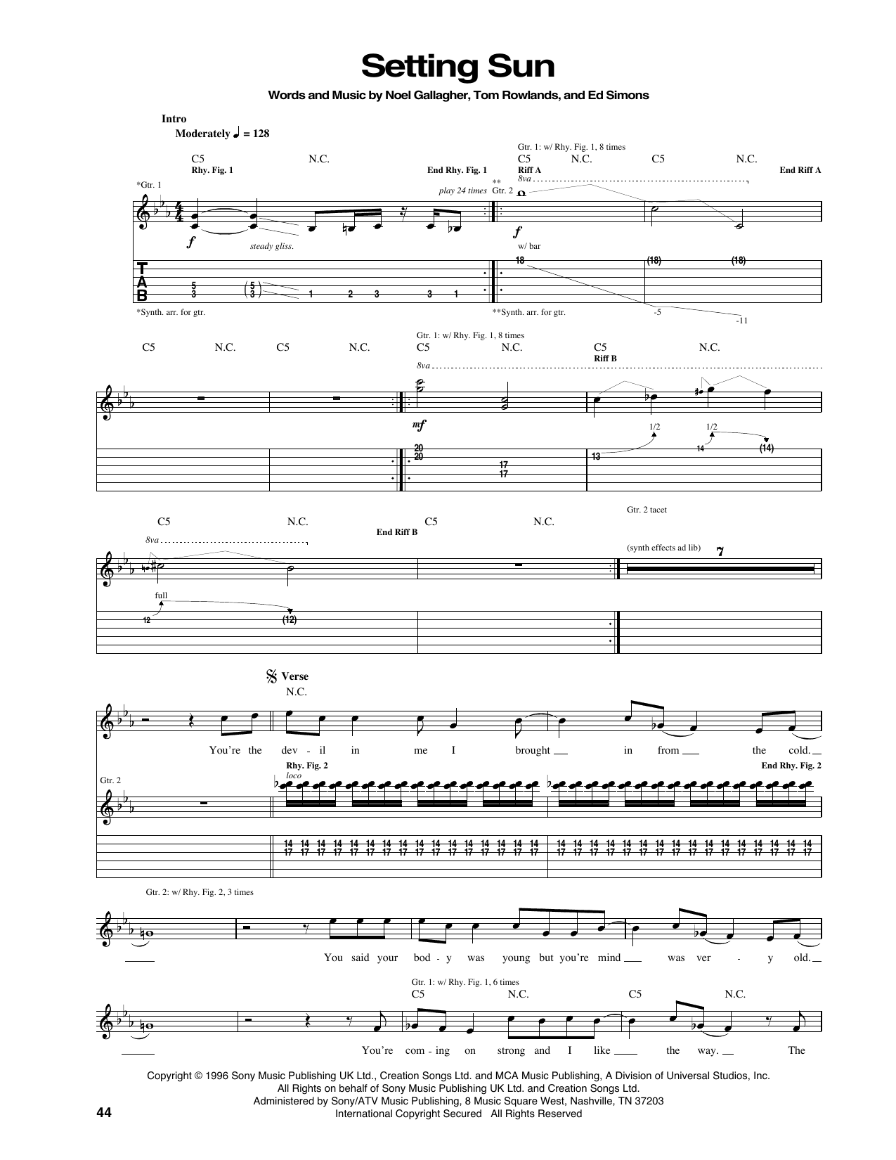 The Chemical Brothers Setting Sun Sheet Music Notes & Chords for Guitar Tab - Download or Print PDF