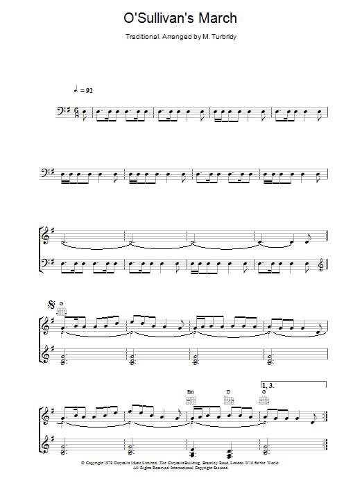 The Chieftains O'Sullivan's March Sheet Music Notes & Chords for Piano, Vocal & Guitar (Right-Hand Melody) - Download or Print PDF