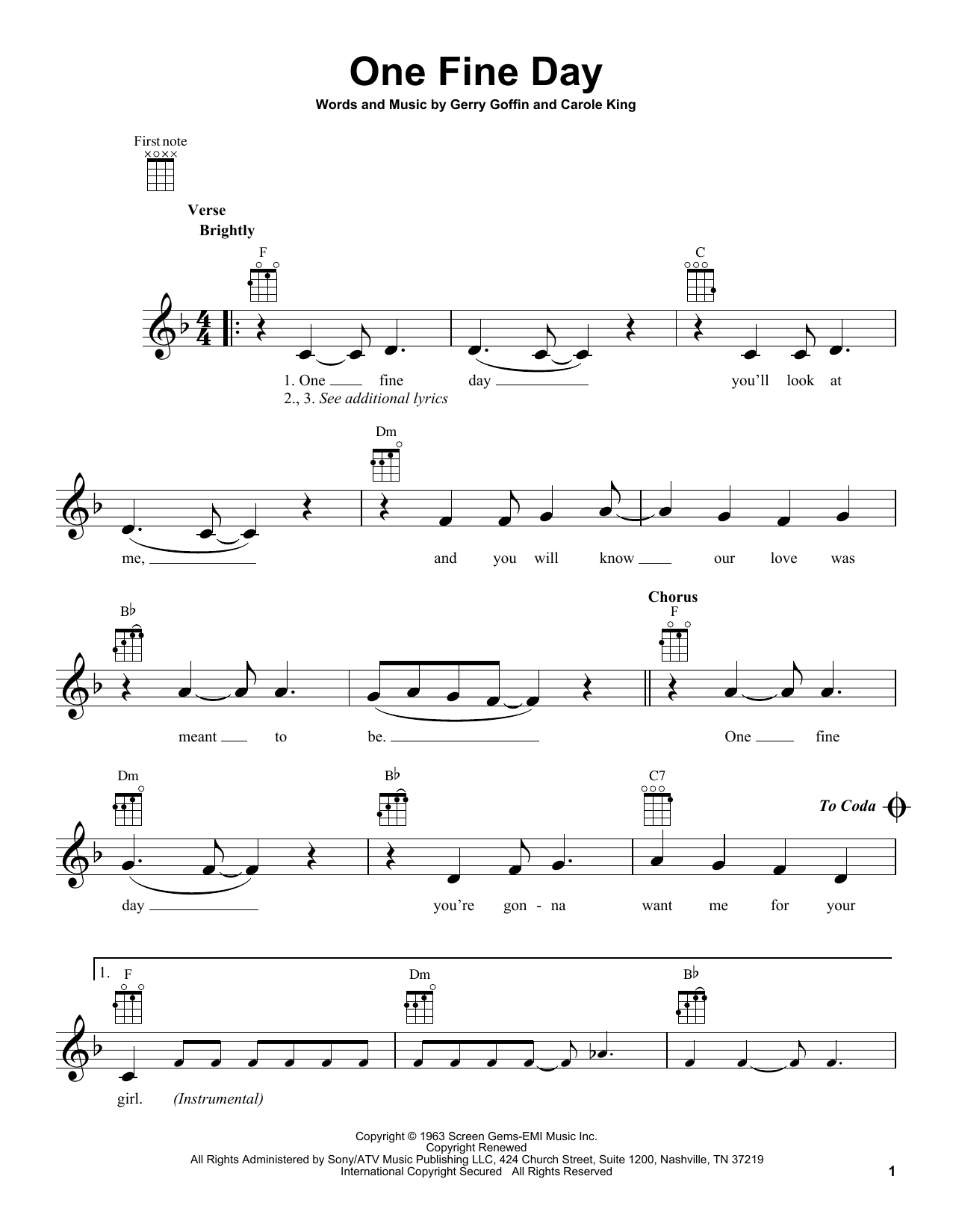 The Chiffons One Fine Day Sheet Music Notes & Chords for Lead Sheet / Fake Book - Download or Print PDF