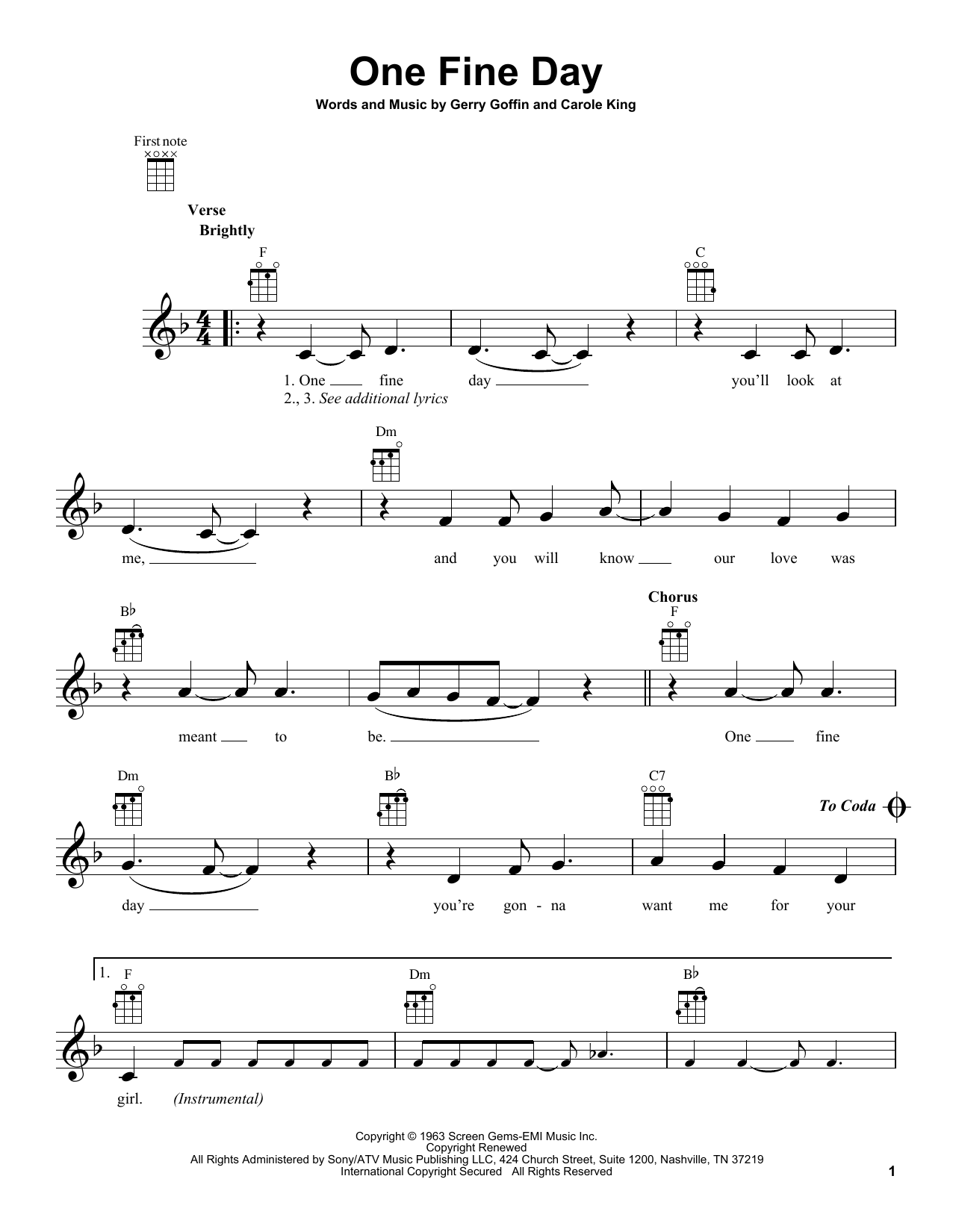 The Chiffons One Fine Day Sheet Music Notes & Chords for Ukulele - Download or Print PDF