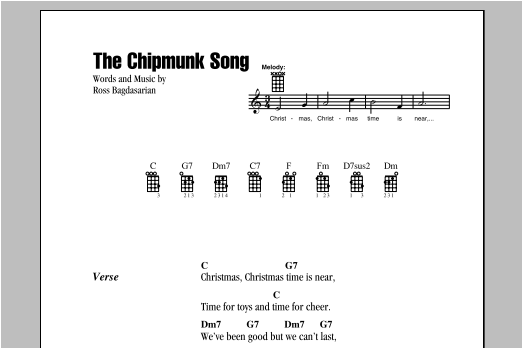 The Chipmunks The Chipmunk Song Sheet Music Notes & Chords for Ukulele Chords/Lyrics - Download or Print PDF