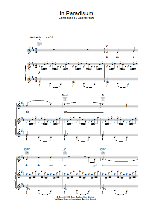 The Choirboys In Paradisum (from Requiem) Sheet Music Notes & Chords for Piano, Vocal & Guitar - Download or Print PDF