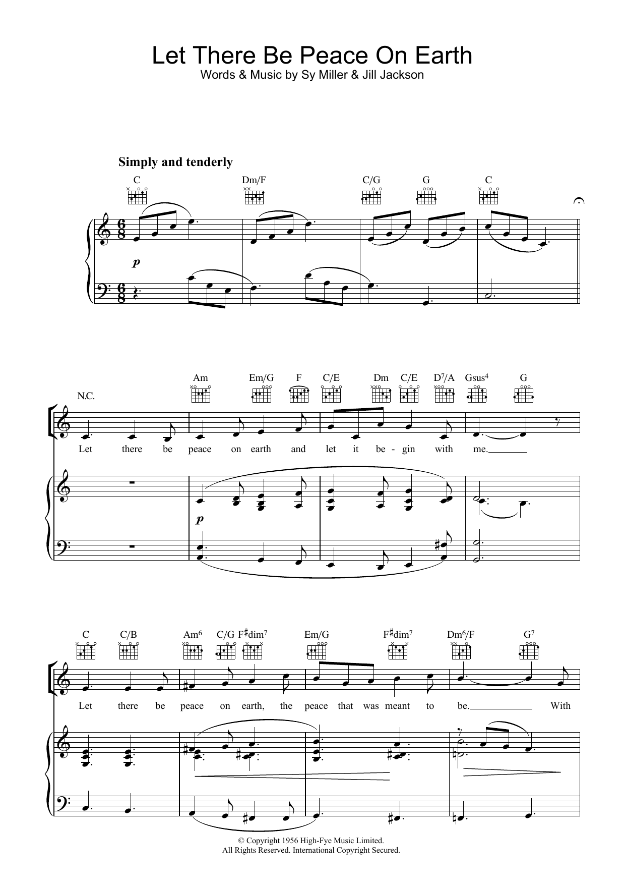 The Choirboys Let There Be Peace On Earth Sheet Music Notes & Chords for Piano, Vocal & Guitar (Right-Hand Melody) - Download or Print PDF