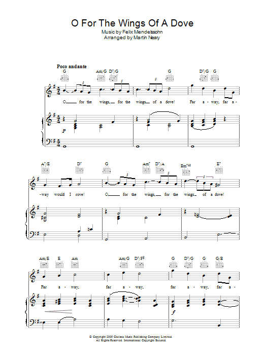 The Choirboys O For The Wings Of A Dove Sheet Music Notes & Chords for Piano, Vocal & Guitar - Download or Print PDF
