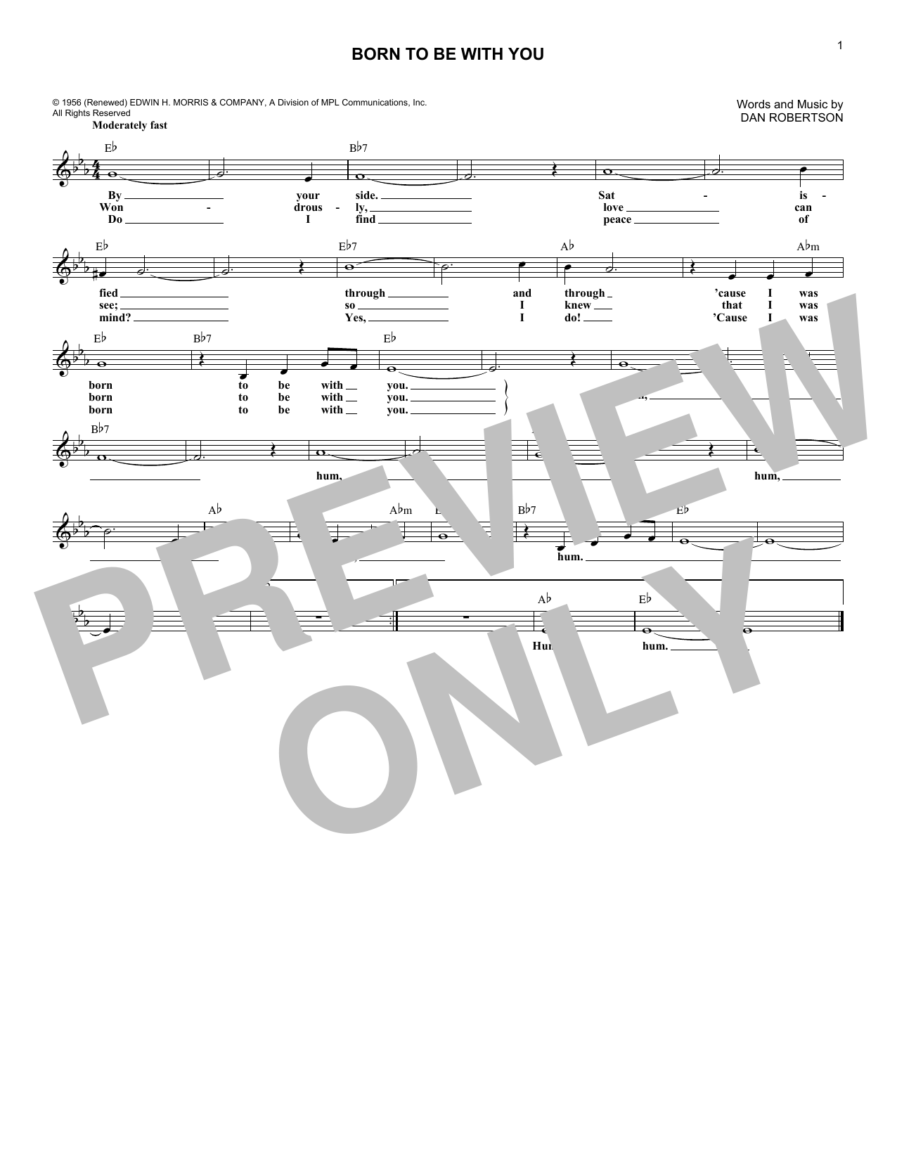 The Chordettes Born To Be With You Sheet Music Notes & Chords for Melody Line, Lyrics & Chords - Download or Print PDF