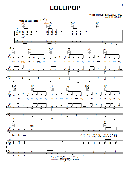 The Chordettes Lollipop Sheet Music Notes & Chords for Lyrics & Chords - Download or Print PDF
