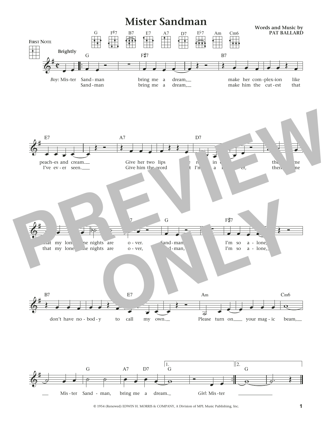 The Chordettes Mister Sandman (from The Daily Ukulele) (arr. Liz and Jim Beloff) Sheet Music Notes & Chords for Ukulele - Download or Print PDF