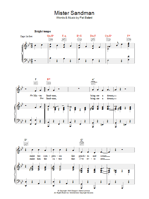 The Chordettes Mister Sandman Sheet Music Notes & Chords for Trumpet - Download or Print PDF