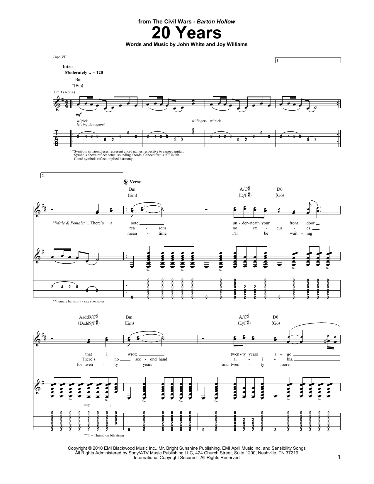 The Civil Wars 20 Years Sheet Music Notes & Chords for Guitar Tab - Download or Print PDF